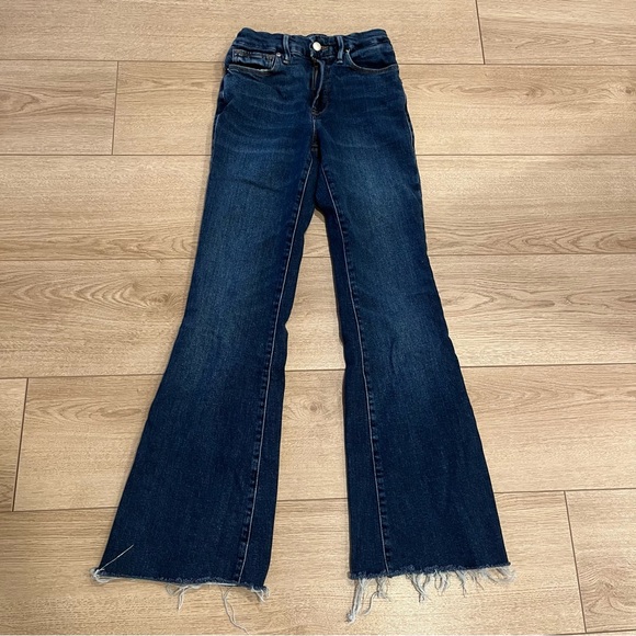 Good American Good Legs Flare Jean Raw Hem Indigo329 Size 0/25 - Picture 1 of 7